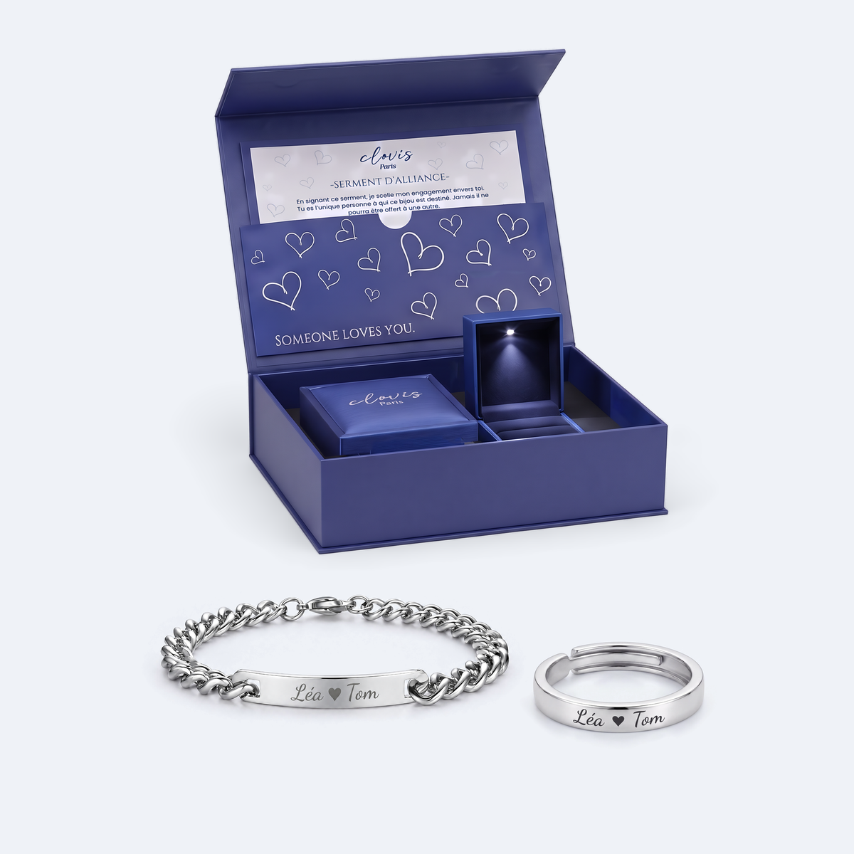Bague Gravée Homme + Bracelet plaque — argent, dans son coffret #argent