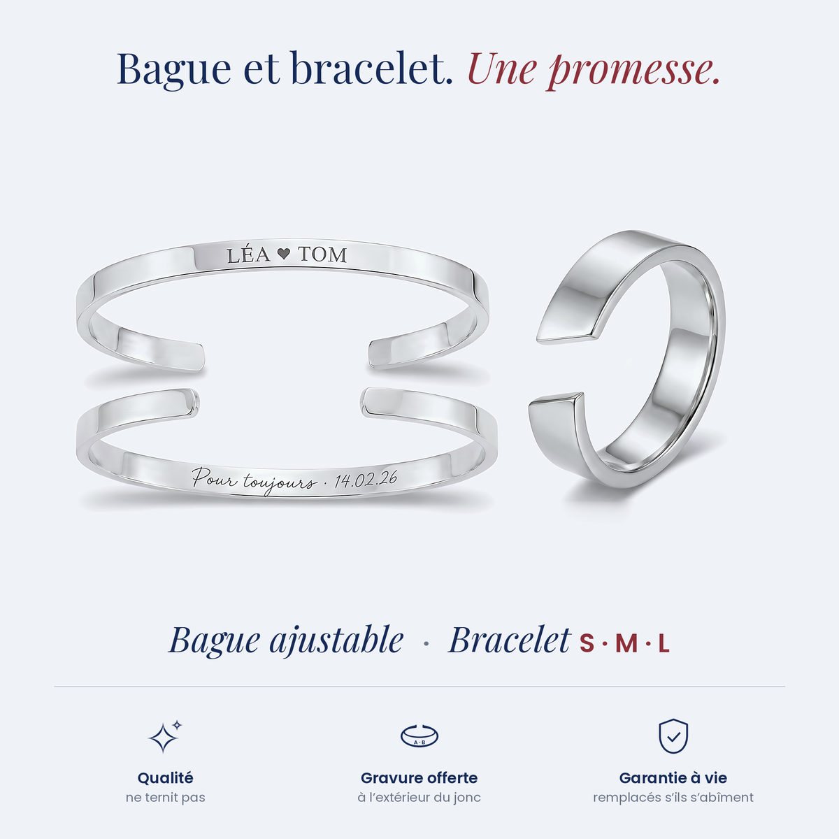Bague Ouverte + Jonc homme — argent, sur fond neutre #argent