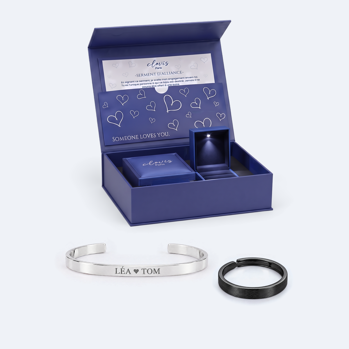 Bague Brossée + Jonc homme — noir, dans son coffret #noir