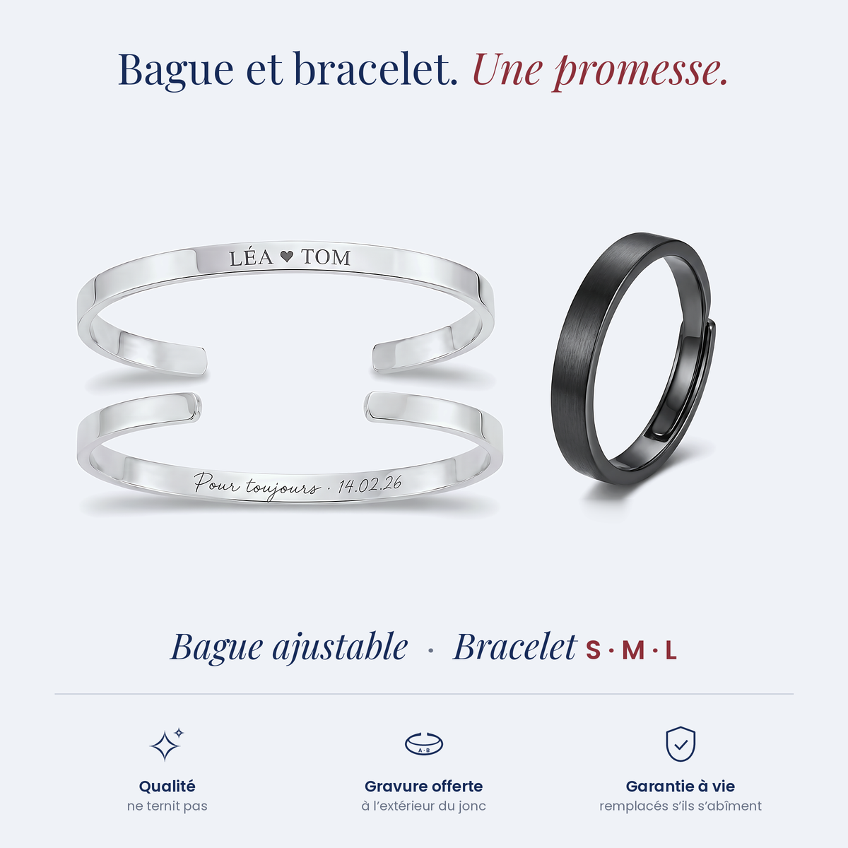 Bague Brossée + Jonc homme — noir, sur fond neutre #noir