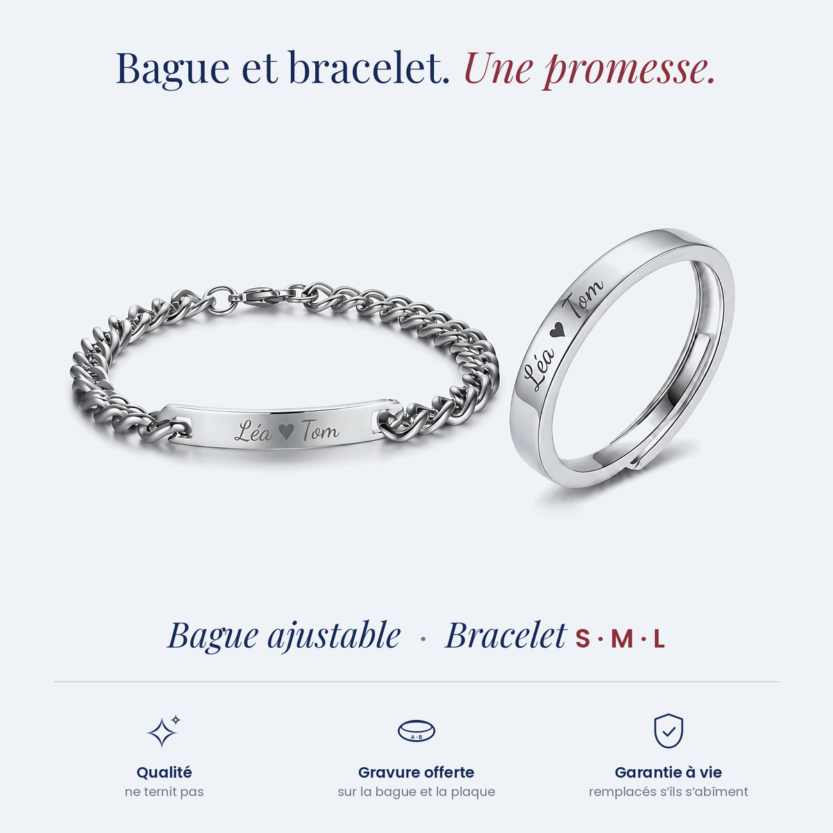 Bague Gravée Homme + Bracelet plaque — argent, sur fond neutre #argent