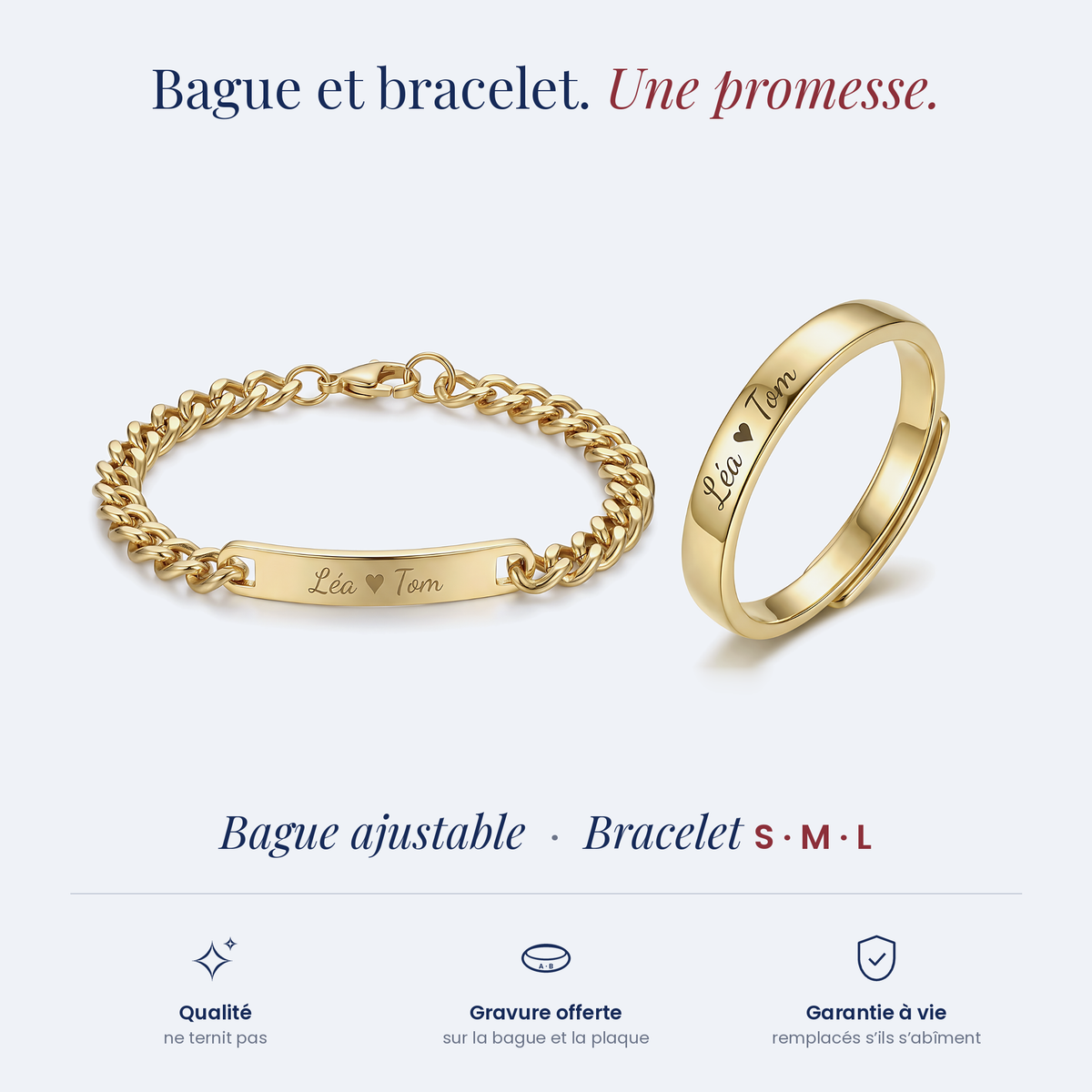 Bague Gravée Homme + Bracelet plaque — or, sur fond neutre #or