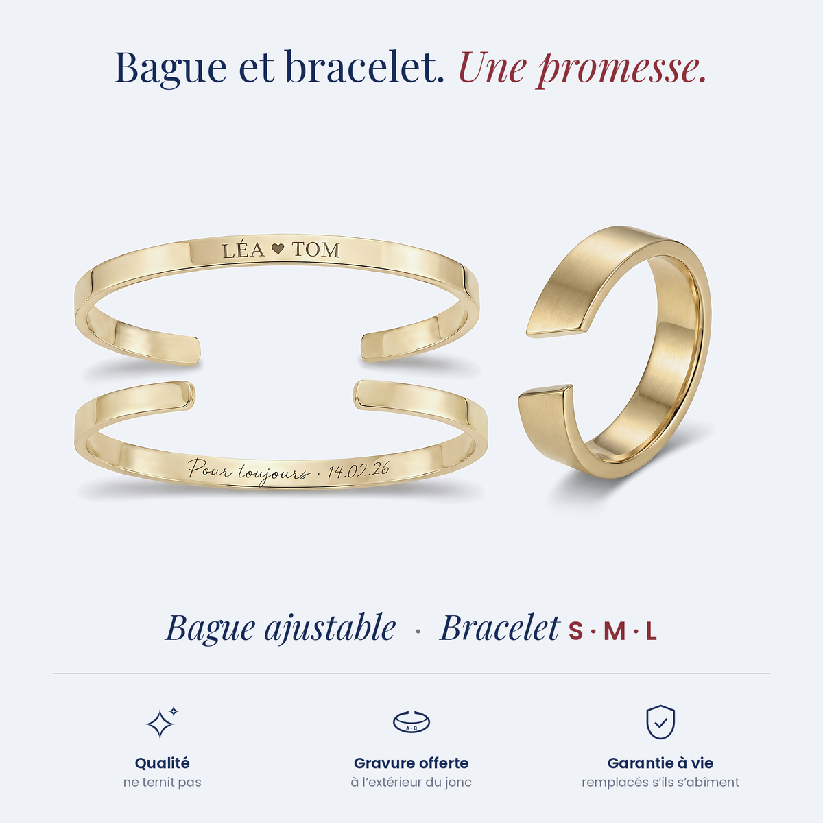 Bague Ouverte + Jonc homme — or, sur fond neutre #or