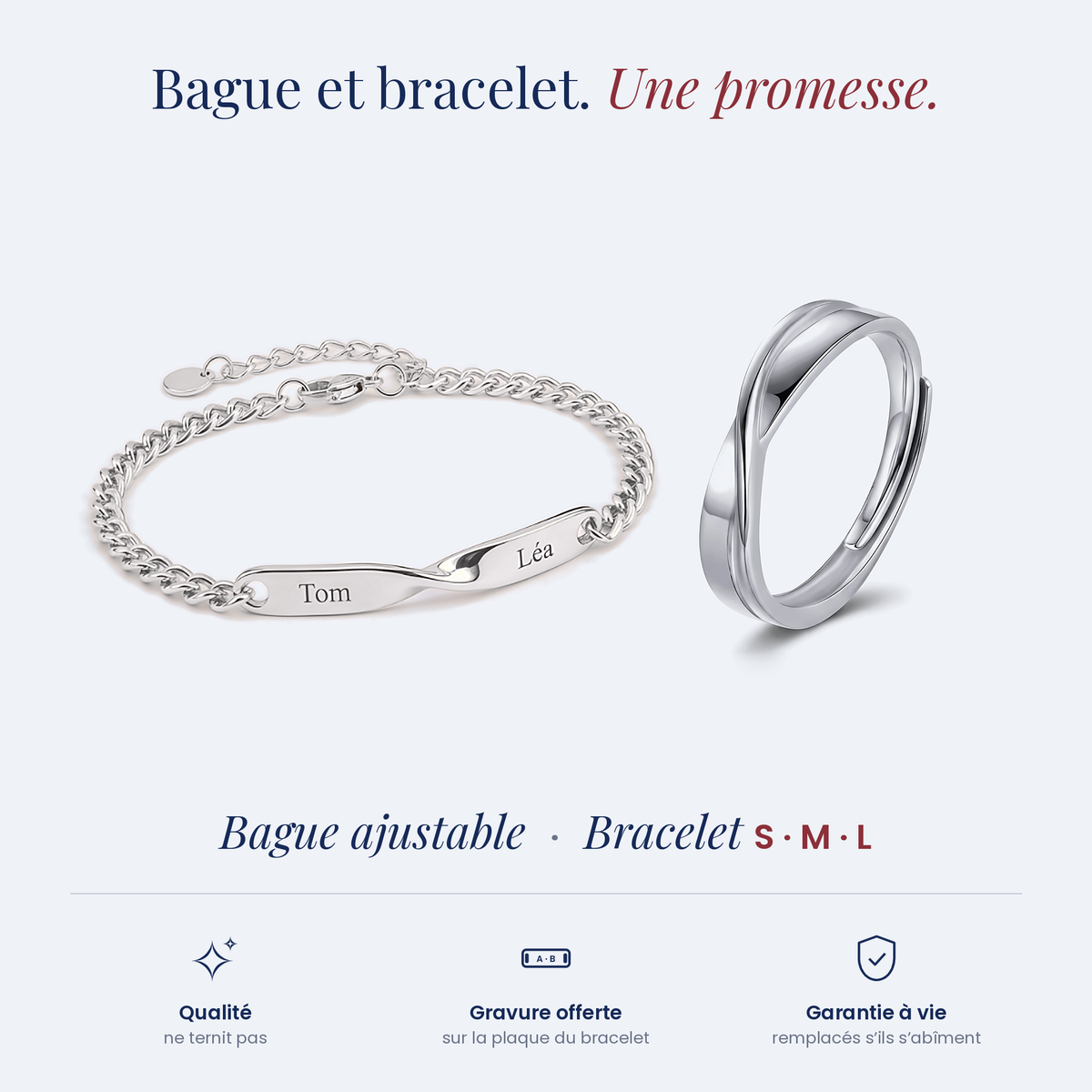 Bague Torsadée + Bracelet torsadé — argent, sur fond neutre #argent