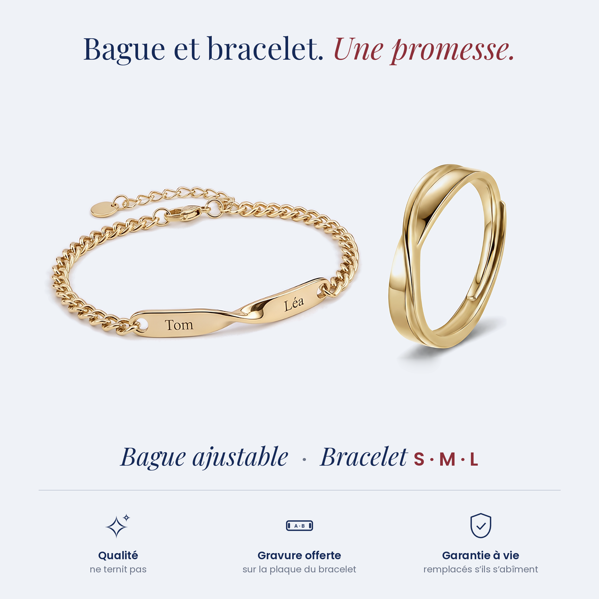 Bague Torsadée + Bracelet torsadé — or, sur fond neutre #or